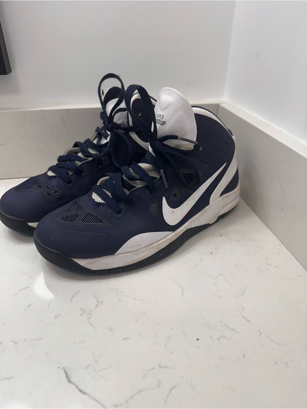 Nike Navy and White High-Top Basketball Shoes